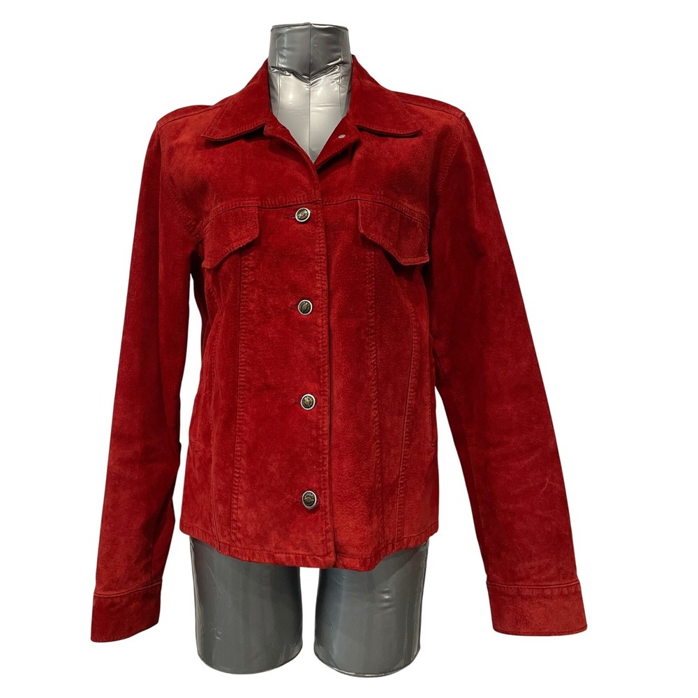Skotts RED Suede Trucker Jacket Washable Genuine Leather Women Sm‎ Vintage Y2K